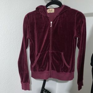 Juicy couture velvet burgundy zip up hoodie